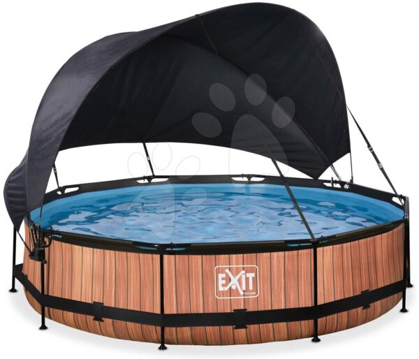 Bazén se stříškou a filtrací Wood pool Exit Toys kruhový ocelová konstrukce 360*76 cm hnědý od 6 let