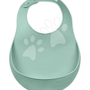 Bryndák pro děti Silicone Bib Beaba Sage Green z měkkého silikonu a knoflíky zelený od 4 měsíců
