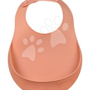 Bryndák pro děti Silicone Bib Beaba Terracotta z měkkého silikonu a knoflíky oranžový od 4 měsíců