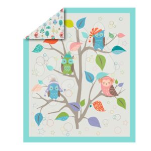 Dětská přikrývka Sateen Owl toT's-smarTrike Sovy 100% bavlna vzhled saténu tyrkysová od 0 měsíců