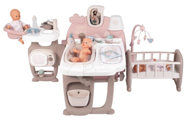 Domeček pro panenku Large Doll's Play Center Natur D'Amour Baby Nurse Smoby trojkřídlý s 23 doplňky (kuchyňka