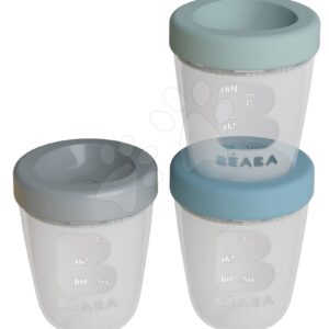 Dóza na jídlo Silicone Portions Beaba Jungle silikonové dózy 3 x 200 ml modrá zelená a šedá od 0 měsíců