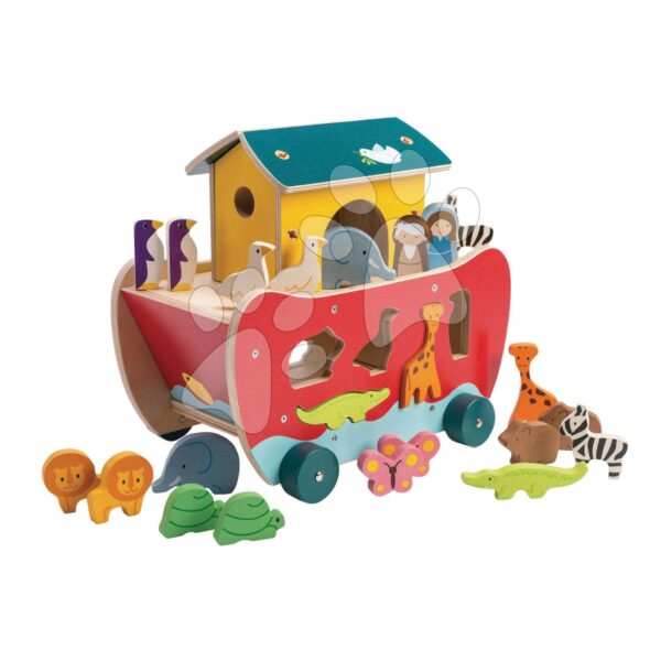Dřevěná Noemova archa Noah's Shape Sorter Ark Tender Leaf Toys 23dílná s postavičkami