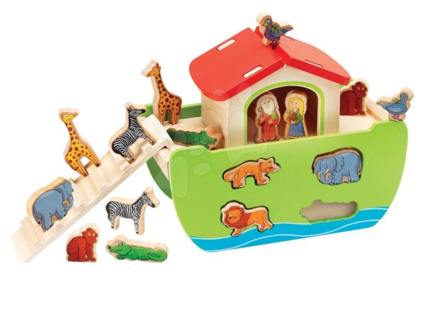 Dřevěná Noemova archa se zvířátky Stacking Toy Ark Eichhorn rozebíratelná s 16 figurkami od 12 měsíců