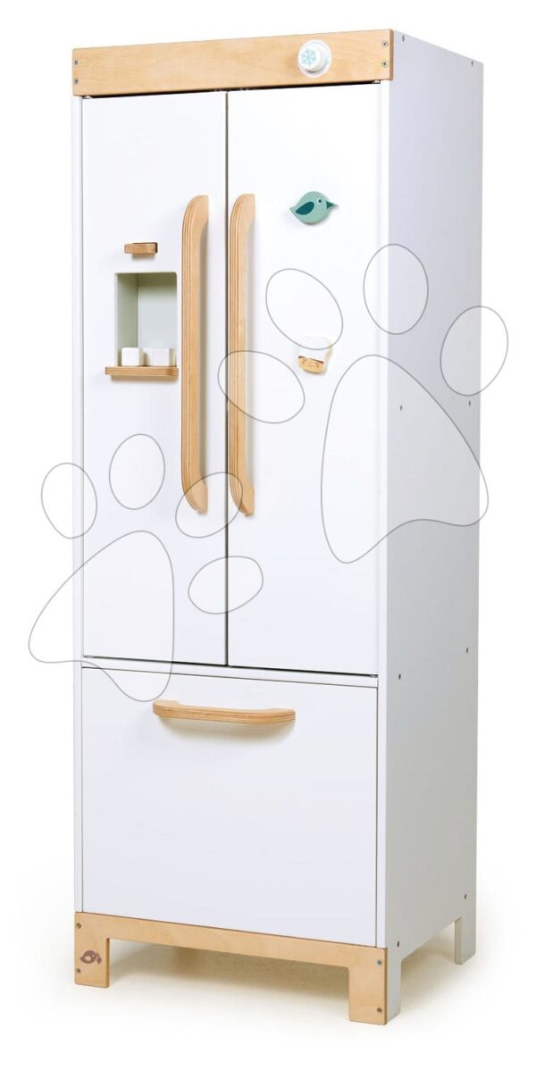 Dřevěná chladnička dvoukřídlová Refridgerator Tender Leaf Toys s úložným boxem a výroba ledu 101 cm výška
