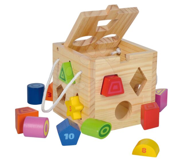 Dřevěná didaktická kostka Shape Sorting Cube Eichhorn s 12 vkládacími kostkami od 12 měsíců