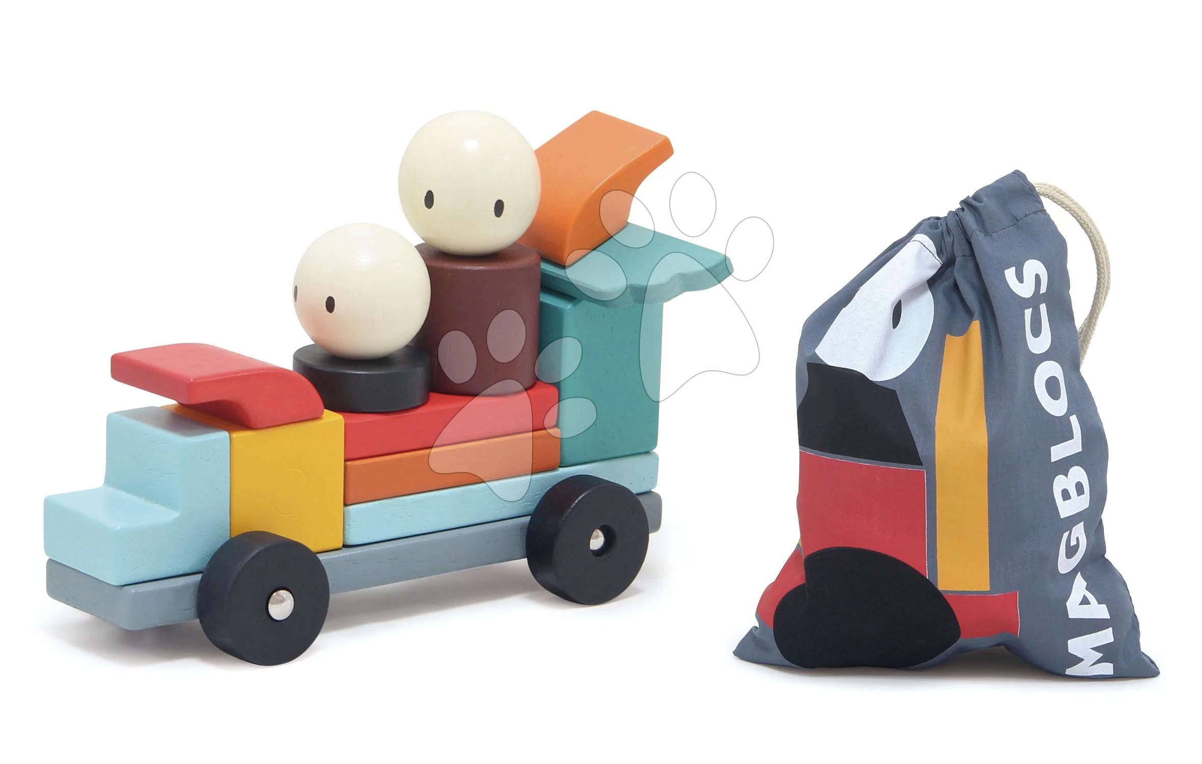 Dřevěná magnetická stavebnice Racing Magblocs Tender Leaf Toys 14 auto-kostek v sáčku - Obrázek 2