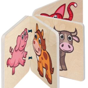 Dřevěná obrázková knížka Picture Book DP Eichhorn 4 strany s 8 motivy zvířátek od 6 měsíců