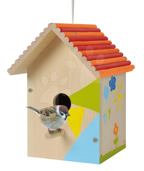 Dřevěná ptačí budka Outdoor Birdhouse Eichhorn Poskládej a vymaluj – se štětcem a barvami od 6 let