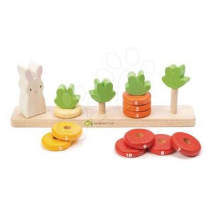 Dřevěná rostoucí mrkev Counting Carrots Tender Leaf Toys s očíslovanými kroužky a zajíčkem od 18 měsíců
