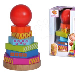 Dřevěná skládací věž Color Stacking Tower Eichhorn 6 barevných tvarů s míčem výška 12 cm od 12 měsíců