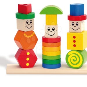 Dřevěná skládačka figurky Stacking Puzzle Figures Eichhorn barevné a vzorované tvary 21 dílů od 12 měsíců