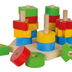 Dřevěná skládačka věž Stacking Toy Eichhorn s 5 různými barevnými tvary 21 dílů od 12 měsíců