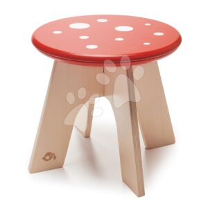 Dřevěná stolička muchomůrka Toadstool Tender Leaf Toys muchomůrka s červeným puntíkovaným sedadlem