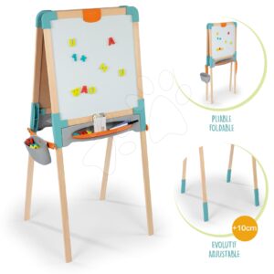 Dřevěná tabule oboustranná Wooden Easel Smoby magnetická/na křídu skládací s 80 doplňky