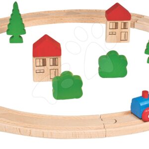 Dřevěná vláčkodráha Wooden Toy Eichhorn s doplňky domky a stromy 20 dílů