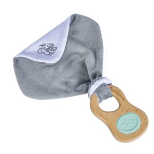 Dřevěné chrastítko s držadlem Bio 100% Natur Baby Pure Grasping Toy with Doudou Eichhorn s látkou na mazlení a zrcátkem od 3 měsíců