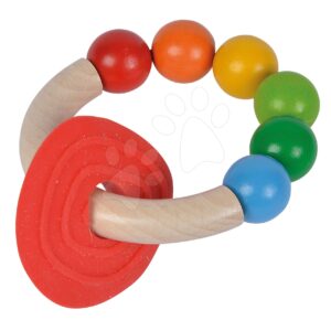 Dřevěné chrastítko s kousátkem na kroužku Baby Eichhorn s barevnými kuličkami od 3 měsíců