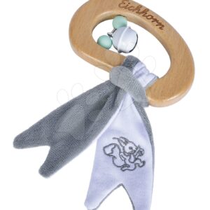 Dřevěné chrastítko se zvonečky Bio 100% Natur Baby Pure Rattle Eichhorn s držadlem a plyšovými oušky od 3 měsíců