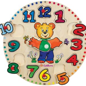 Dřevěné didaktické puzzle hodiny Teaching Clock Eichhorn 12 vkládacích čísel od 24 měsíců