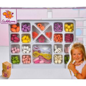 Dřevěné korálky Wooden Bead Set Classic Eichhorn 100 dílků s doplňky od 4 let