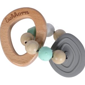 Dřevěné kousátko silikonové Bio 100% Natur Baby Pure Teether Eichhorn s kuličkami a držadlem od 3 měsíců