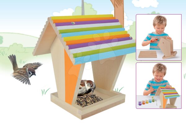 Dřevěné krmítko pro ptáčky Outdoor Feeding House Eichhorn Sestav a vymaluj – se štětcem a barvami od 6 let