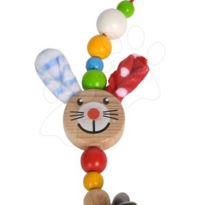 Dřevěné poutko na dudlík Rabbit Baby Eichhorn 27 cm s oušky a kuličkami od 0 měs