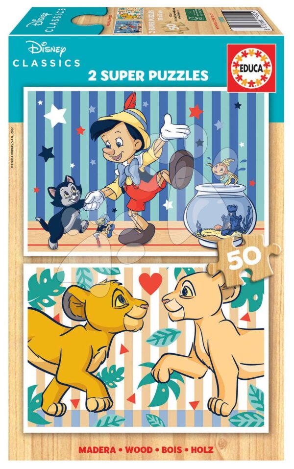 Dřevěné puzzle Disney Classics Educa 2 x 50 dílků
