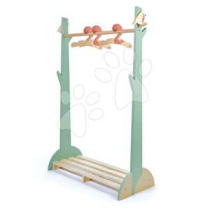 Dřevěný dětský šatník Forest Clothes Rail Tender Leaf Toys s 3 ramínky a ptáčky