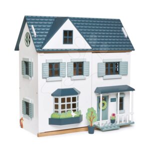 Dřevěný domeček pro panenku Dovetail House Tender Leaf Toys ultra stylový se 6 pokoji a parketami bez nábytku a postaviček