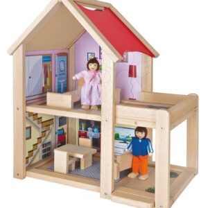 Dřevěný domeček pro panenky Doll's House Eichhorn komplet vybavený nábytkem a 2 figurkami výška 41 cm