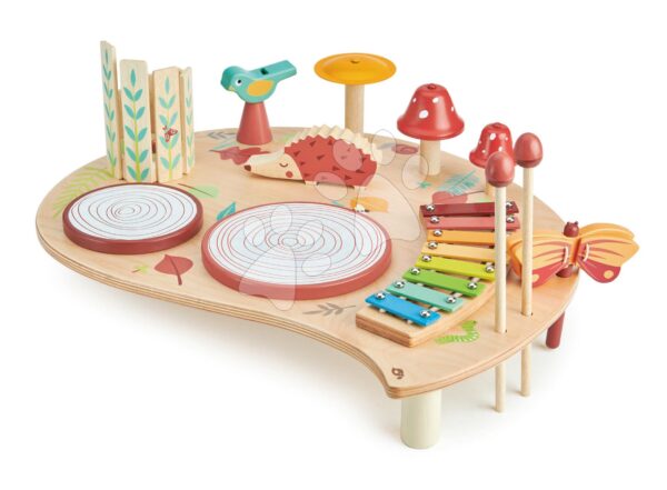 Dřevěný hudební stůl Musical Table Tender Leaf Toys s bubny xylofonem píšťalkou