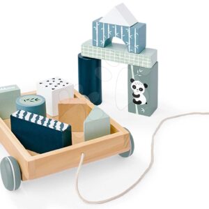 Dřevěný vozík na tahání vagon Blockwagon Eichhorn s 11 kostkami od 12 měsíců