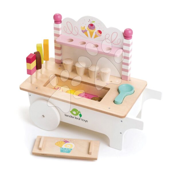 Dřevěný zmrzlinářský vozík Ice Cream Cart Tender Leaf Toys na kolečkách