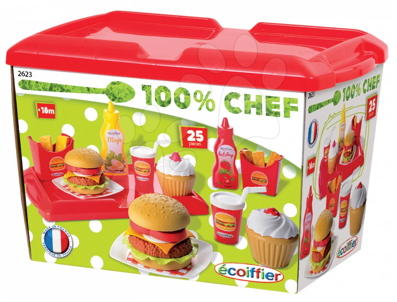Écoiffier dětský set s hamburgery 100% Chef 2623 červený - Obrázek 3