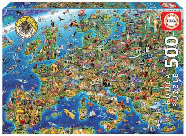 Educa puzzle Crazy European map 500dílné a fix lepidlo 17962