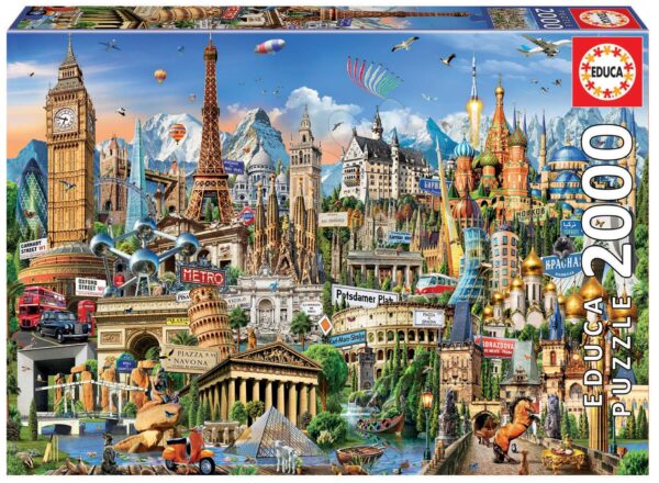 Educa puzzle Europe Landmarks 2000 dílků a fix lepidlo 17697