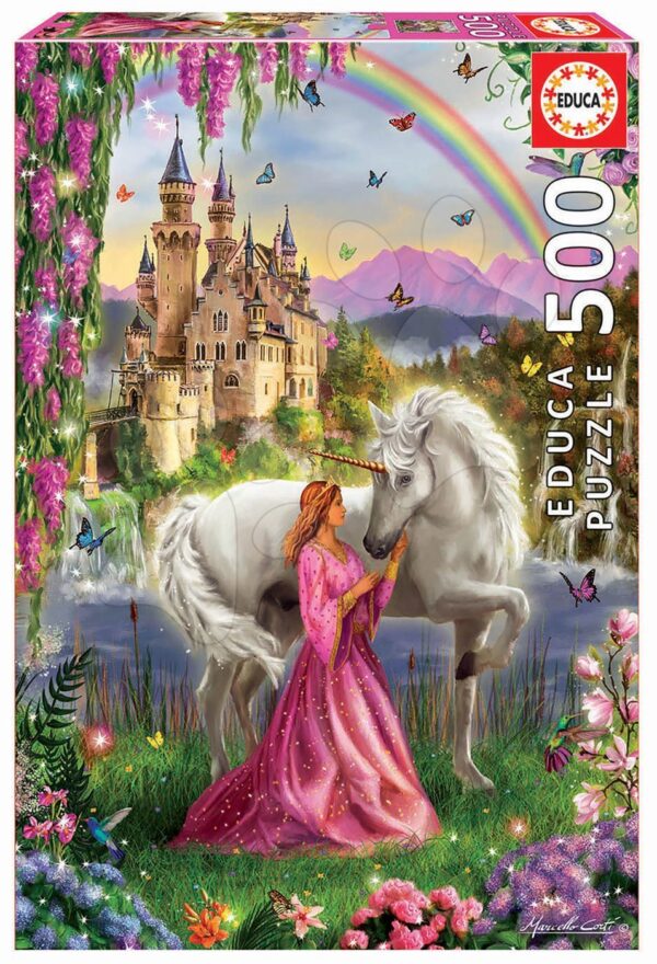 Educa puzzle Fairy and Unicorn 500 dílků a fix lepidlo 17985