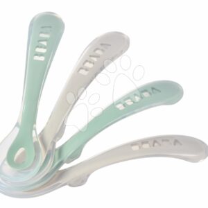 Ergonomické lžičky 2nd Age Silicone Spoons Beaba Velvet Grey & Sage Green ze silikonu k samostatnému jídlu 4 kusy od 8 měsíců