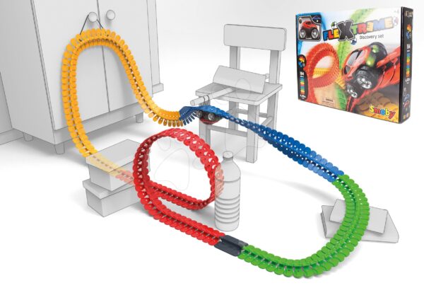 Flexibilní autodráha FleXtrem Discovery Set Smoby 184 dílů dráhy a 440 cm dlouhá s elektronickým svítícím autem od 4 let