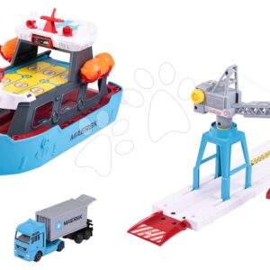 Garáž nákladní loď Creatix Logistic Freight Ship Majorette s jeřábem kamionem a loďkami od 5 let