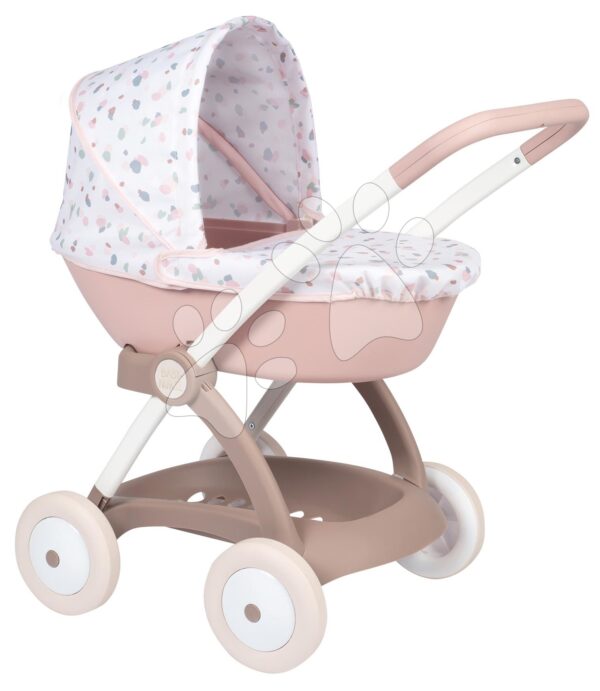 Hluboký kočárek s textilním potahem Pram Natur D'Amour Baby Nurse Smoby pro 42 cm panenku výška rukojeti 58 cm od 18 měsíců