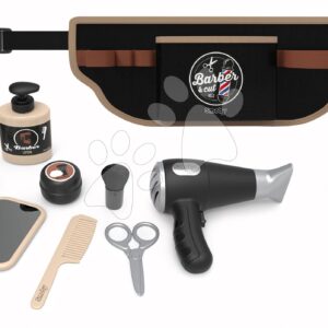 Holičský opasek elektronický Barber&Cut Ceinture Smoby s nůžkami žiletkou zastřihovačem fénem štětkou na holení a 10 doplňky