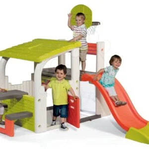 Hrací centrum Multisport Fun Center Smoby se 150 cm skluzavkou basketbalem fotbalem a piknikovým stolem od 2 let