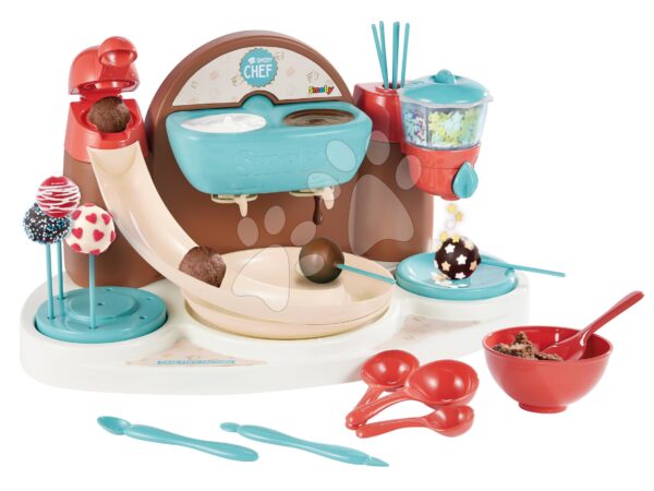 Hravá kuchařka s recepty a formami Chef Cake Pops Factory Smoby na výrobu lízátek a čokoládových bonbonů s doplňky od 5 let