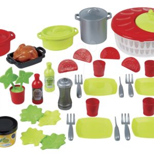 Jídelní souprava se salátem 100% Chef Écoiffier tečkovaná s hrnci a potravinami 43 doplňků od 18 měsíců