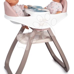 Jídelní židle pro dvojčata Twin Highchair 2in1 Natur D'Amour Baby Nurse Smoby pro 42 cm panenky se 4 doplňky od 24 měsíců