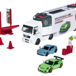 Kamion testovací centrum MAN TGX Truck Porsche Experience Majorette a 2 kovová autíčka Porsche