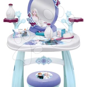 Kosmetický stolek se židlí Frozen Hairdresser Smoby se zrcadlem s emblémem a 10 doplňky